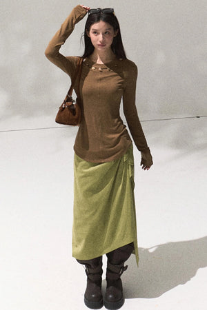 Green Oak Gray Pleated Skirt