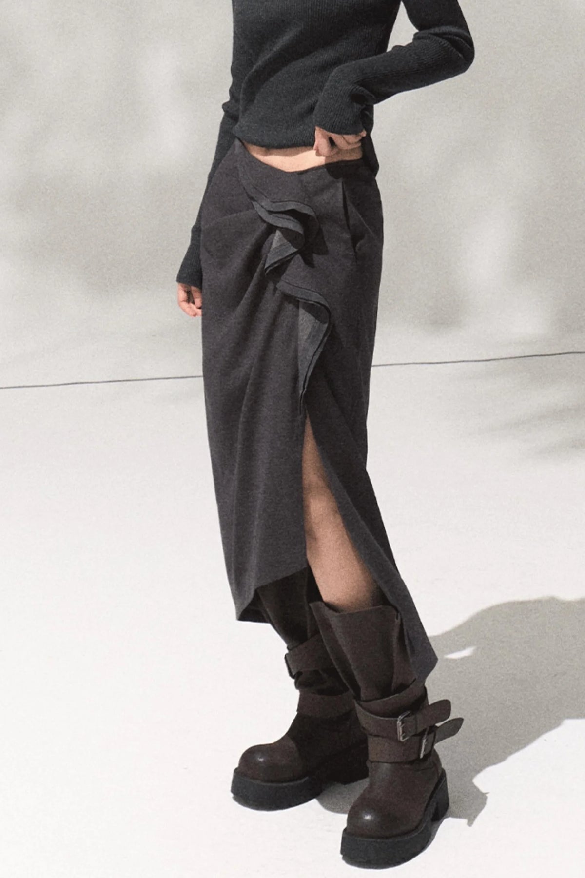 Green Oak Gray Pleated Skirt