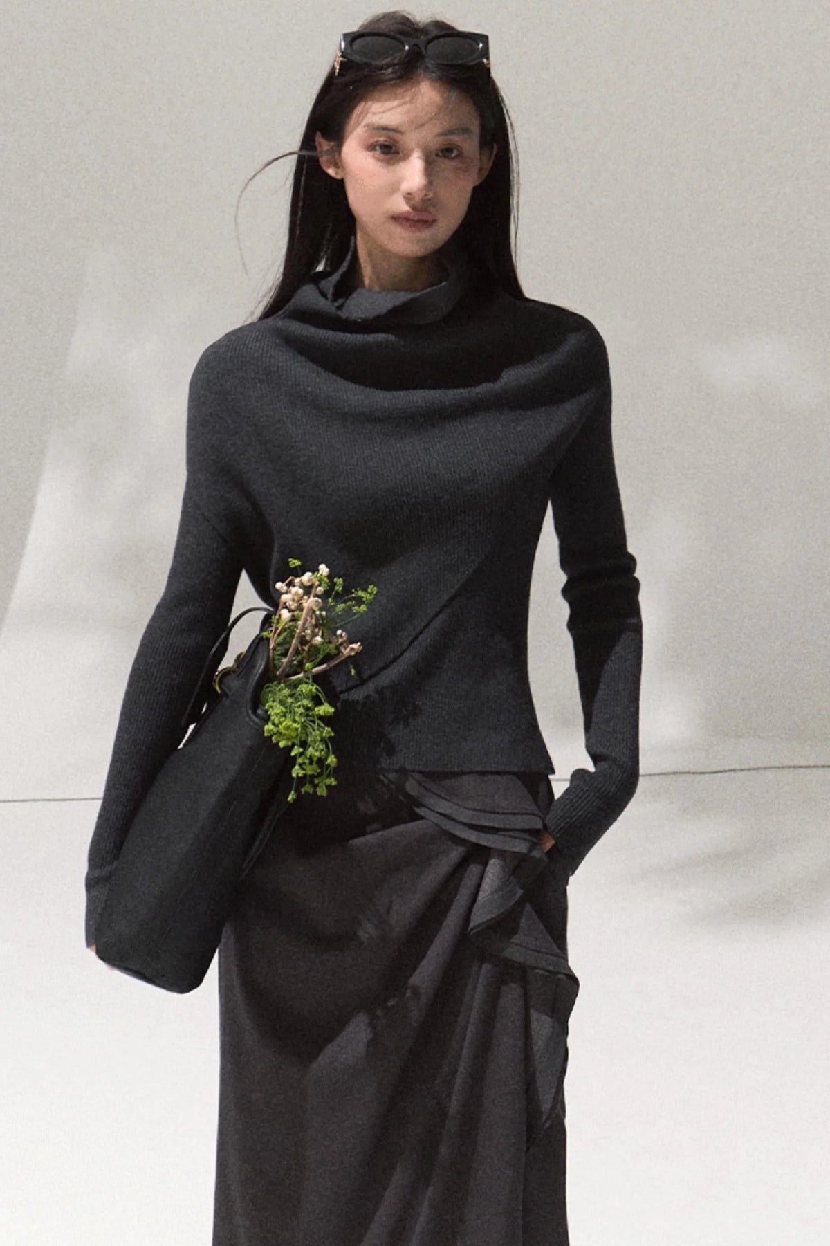 Green Oak Gray Pleated Skirt