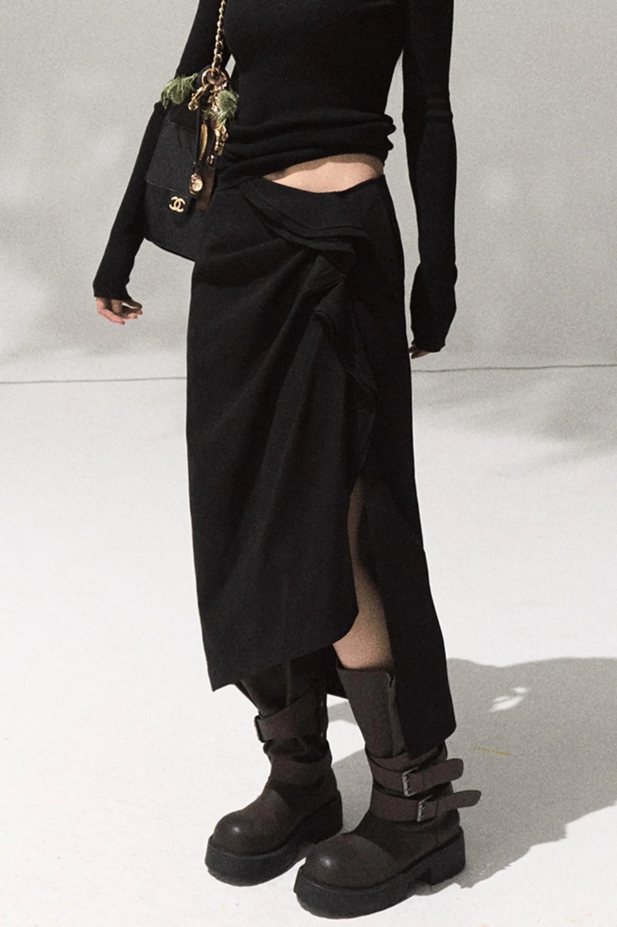 Green Oak Gray Pleated Skirt