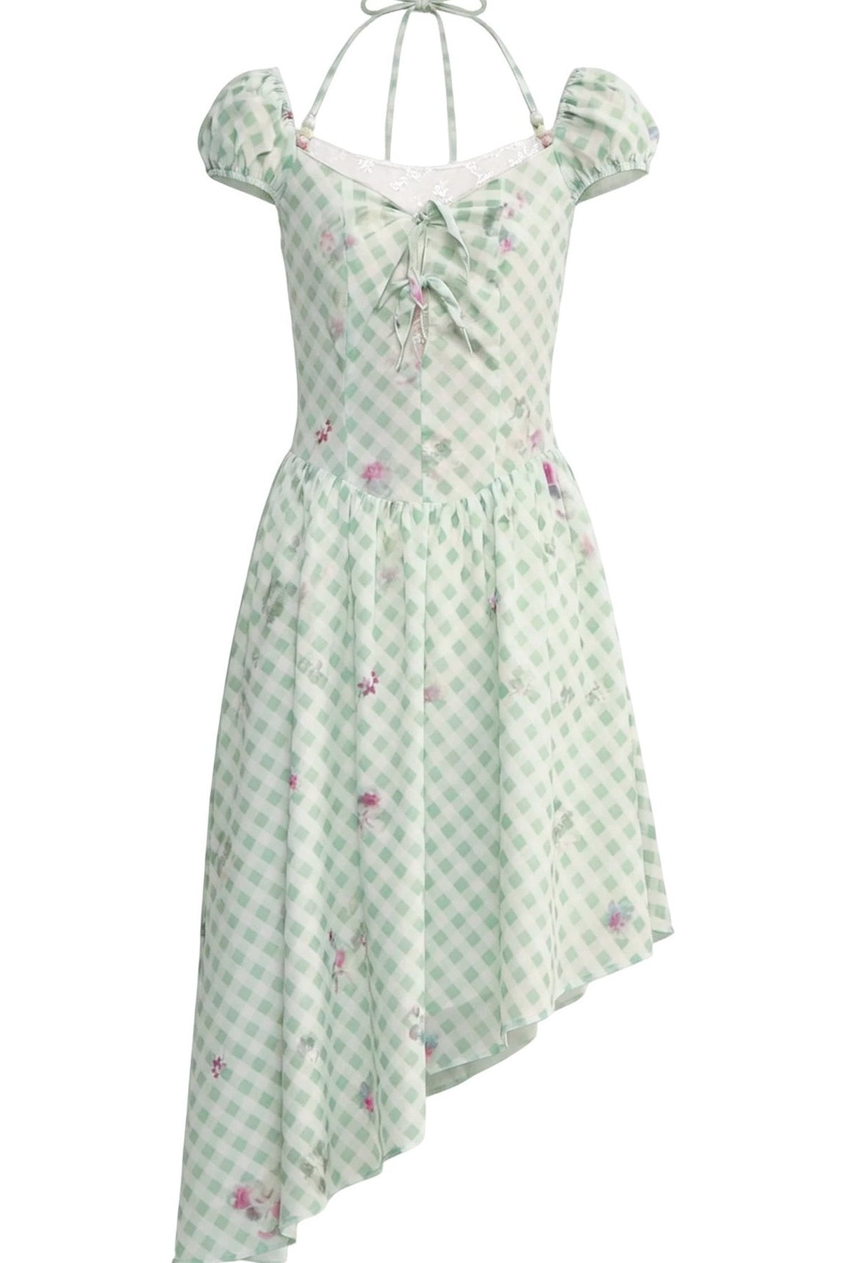 Green Plaid Floral Lace Dress