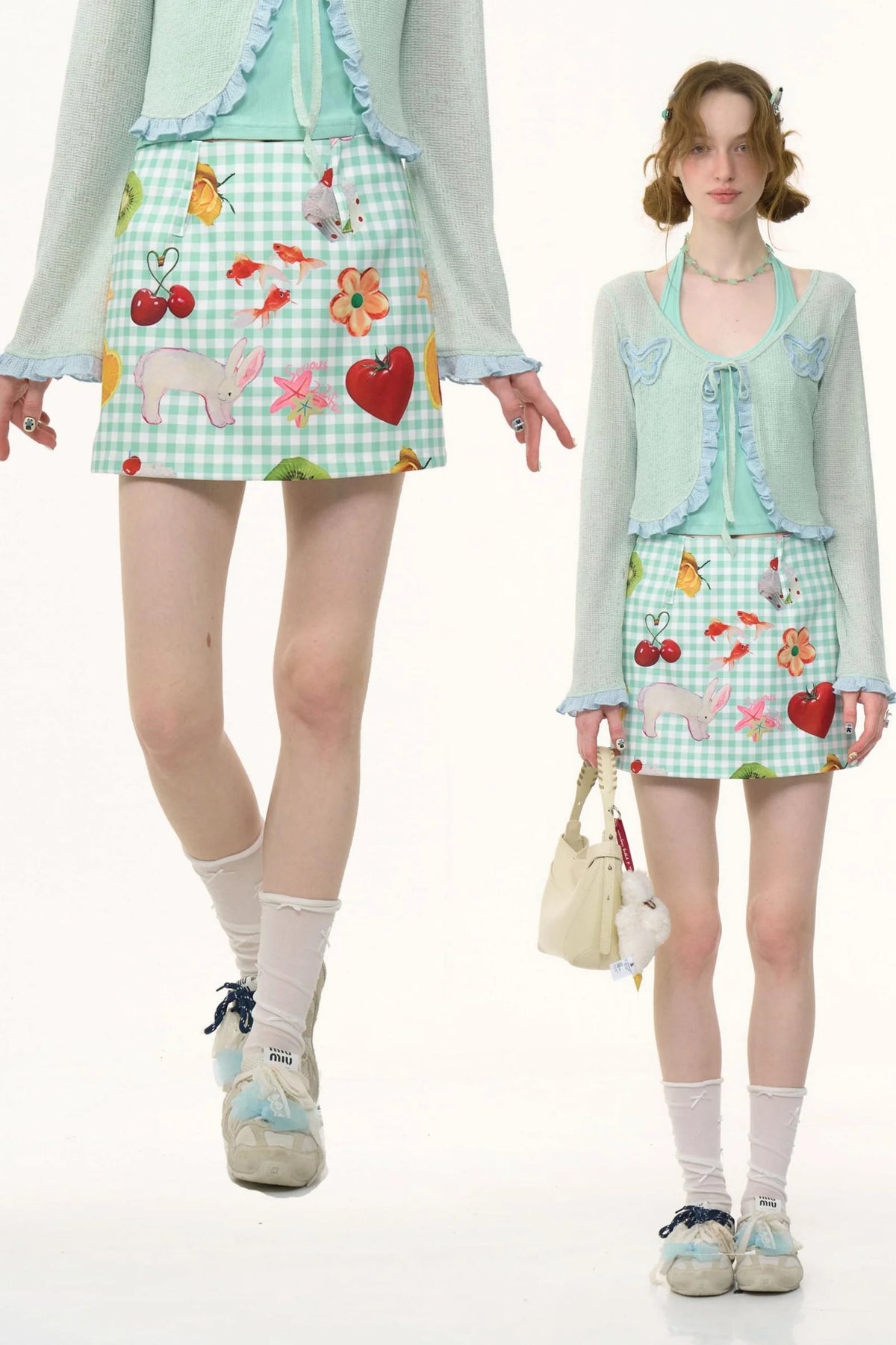 Green Plaid High-Waisted Skirt