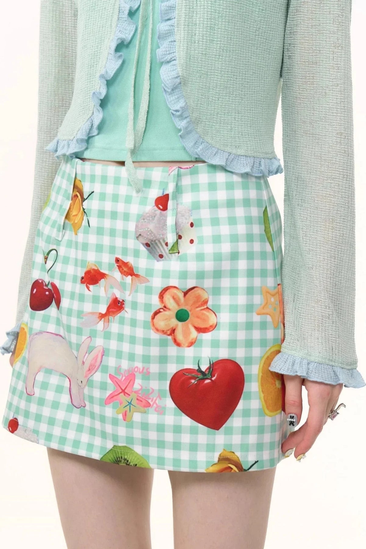 Green Plaid High-Waisted Skirt