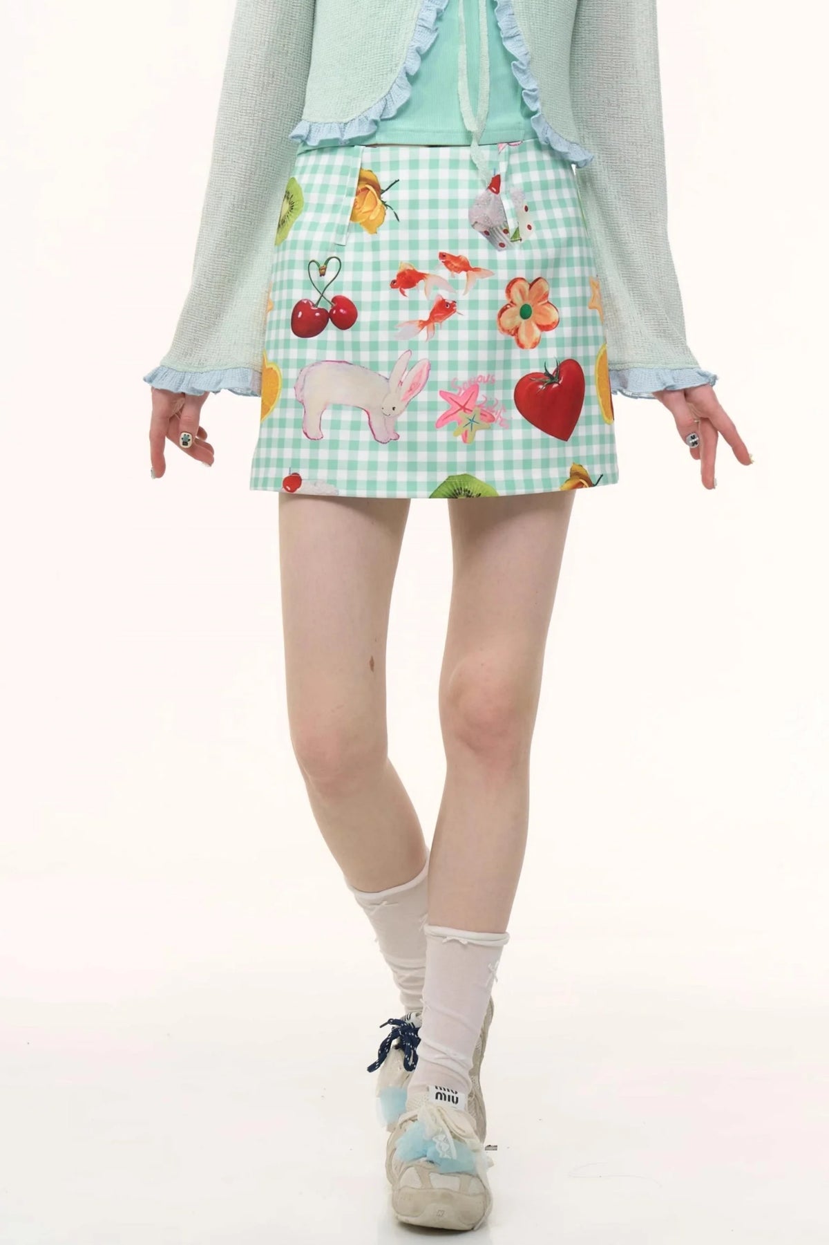 Green Plaid High-Waisted Skirt