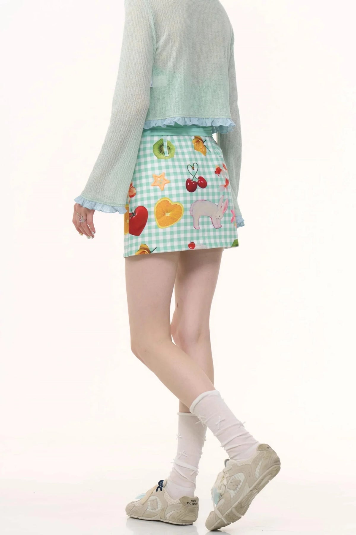 Green Plaid High-Waisted Skirt