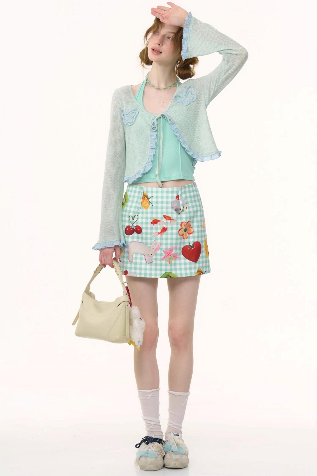 Green Plaid High-Waisted Skirt