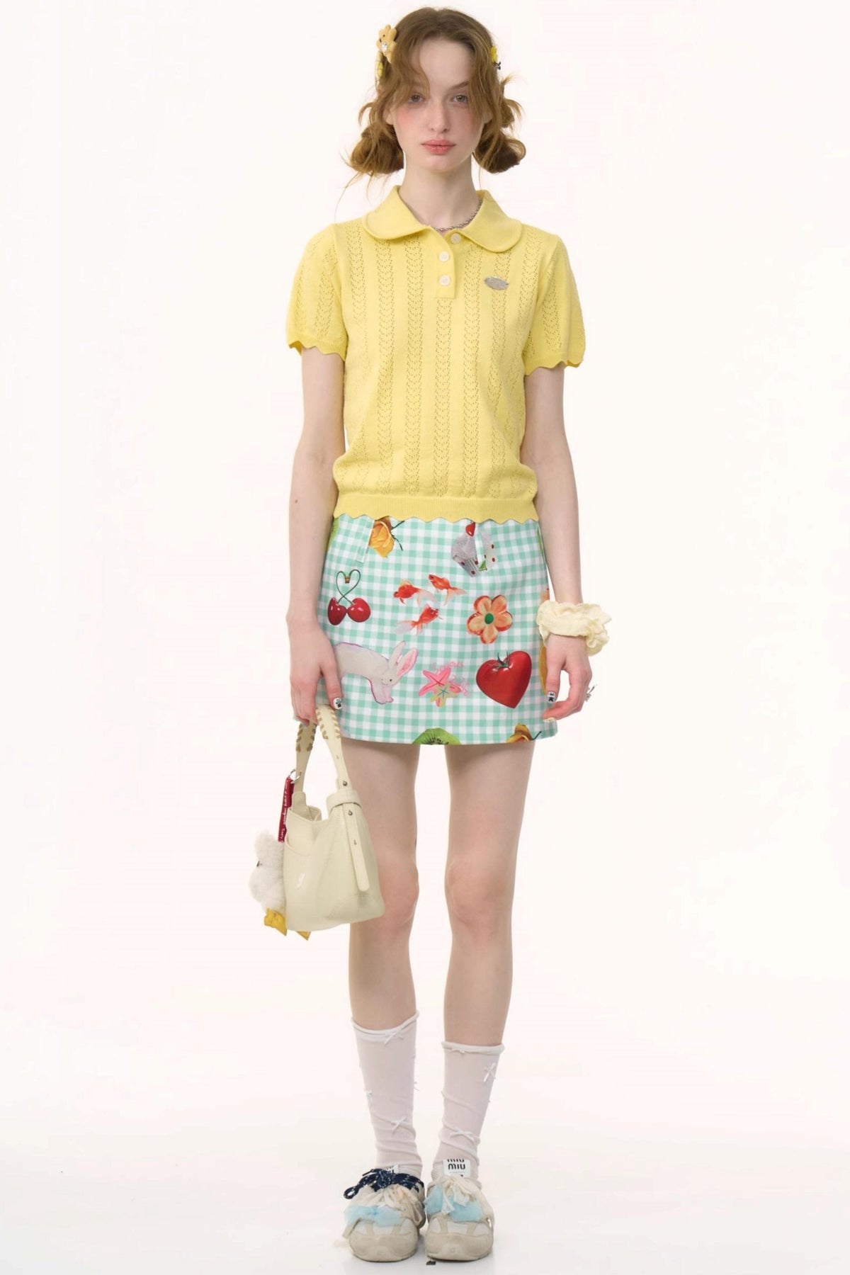 Green Plaid High-Waisted Skirt