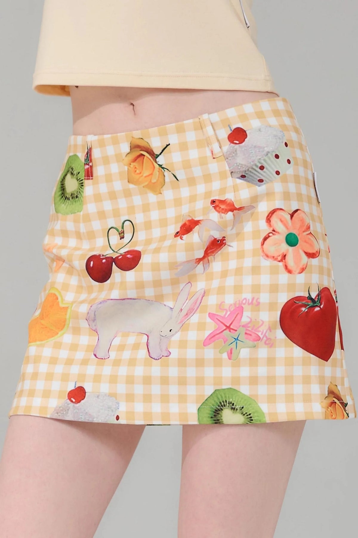 Green Plaid High-Waisted Skirt