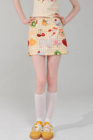 Green Plaid High-Waisted Skirt