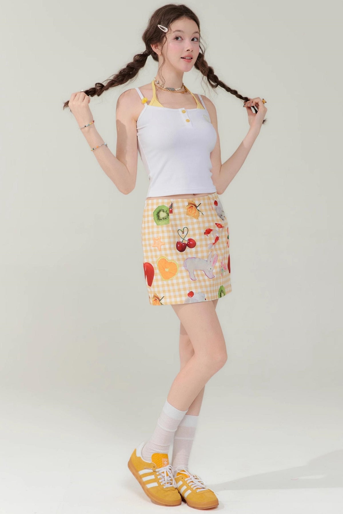 Green Plaid High-Waisted Skirt