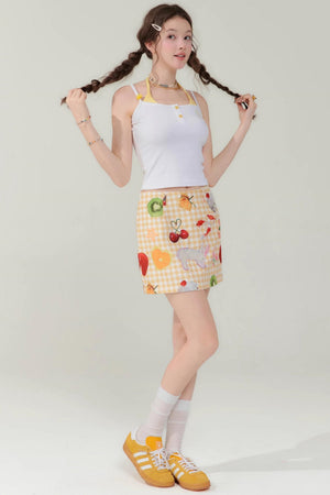 Green Plaid High-Waisted Skirt