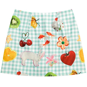 Green Plaid High-Waisted Skirt