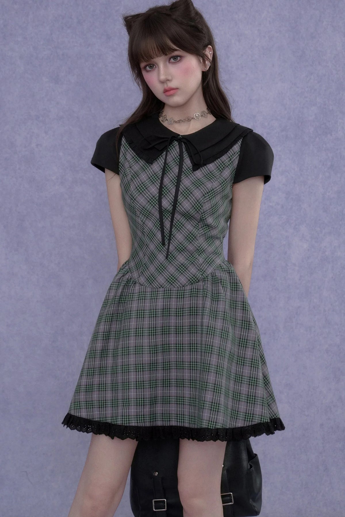 Green Plaid Peter Pan Dress