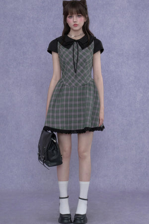 Green Plaid Peter Pan Dress