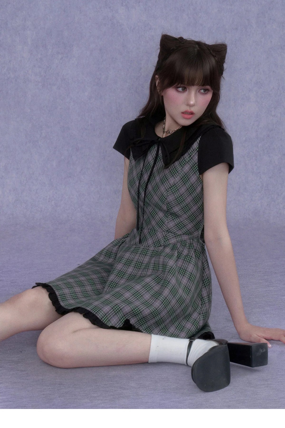 Green Plaid Peter Pan Dress