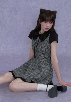 Green Plaid Peter Pan Dress