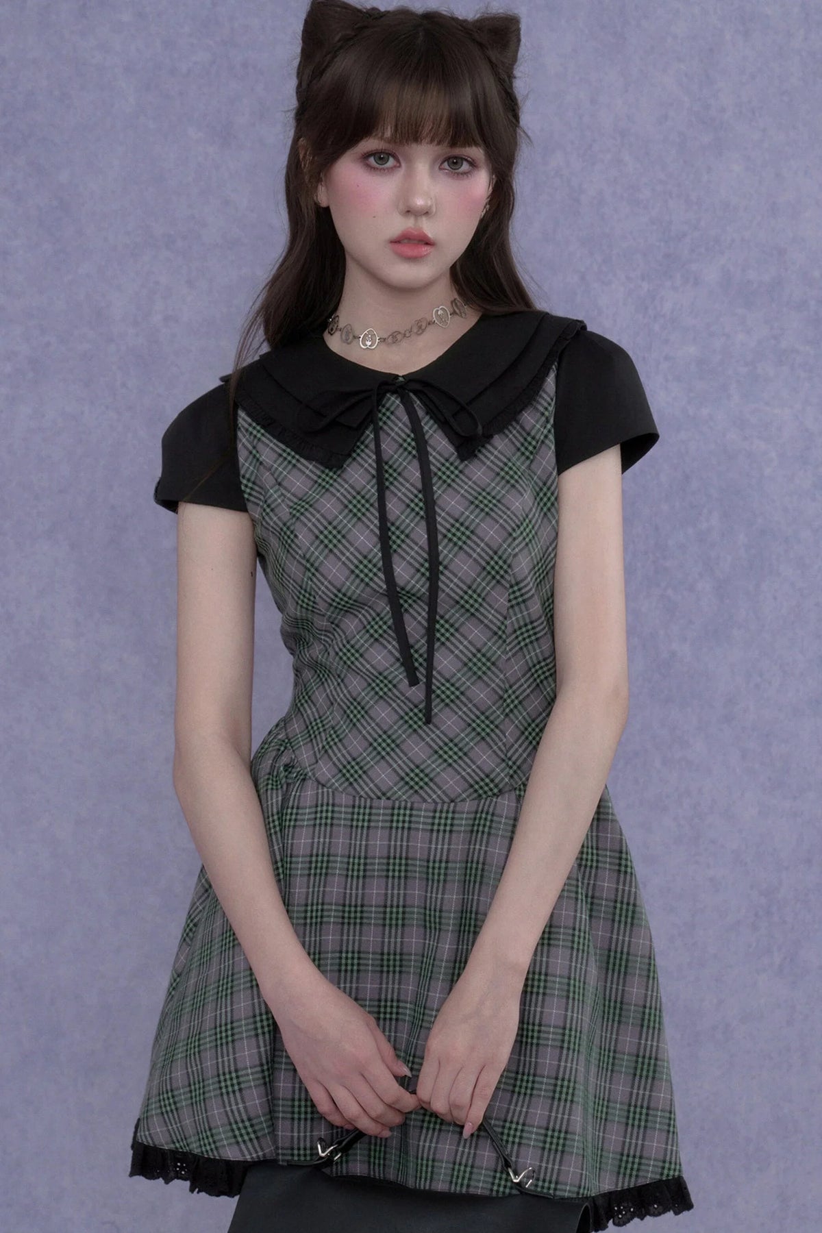 Green Plaid Peter Pan Dress