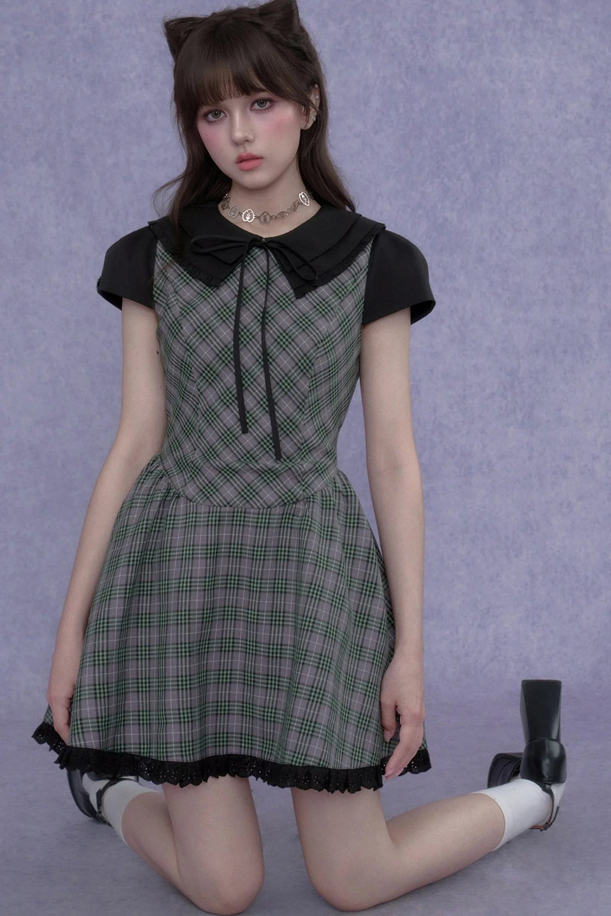 Green Plaid Peter Pan Dress