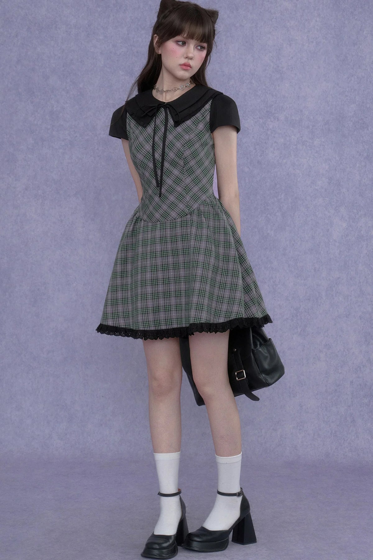 Green Plaid Peter Pan Dress
