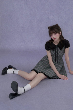 Green Plaid Peter Pan Dress