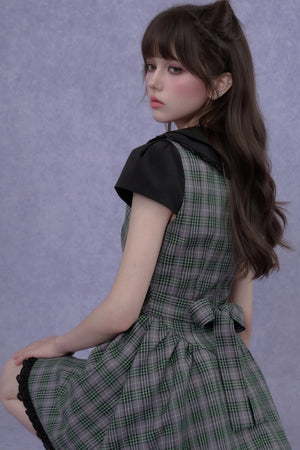 Green Plaid Peter Pan Dress