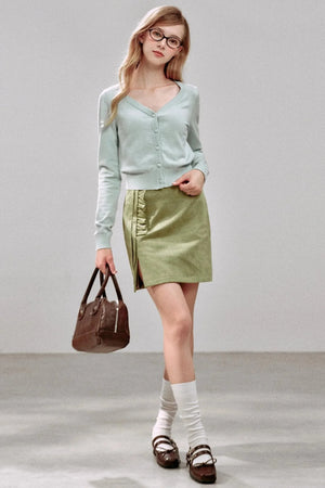 Green Polka Dot Ruffled Hip Skirt