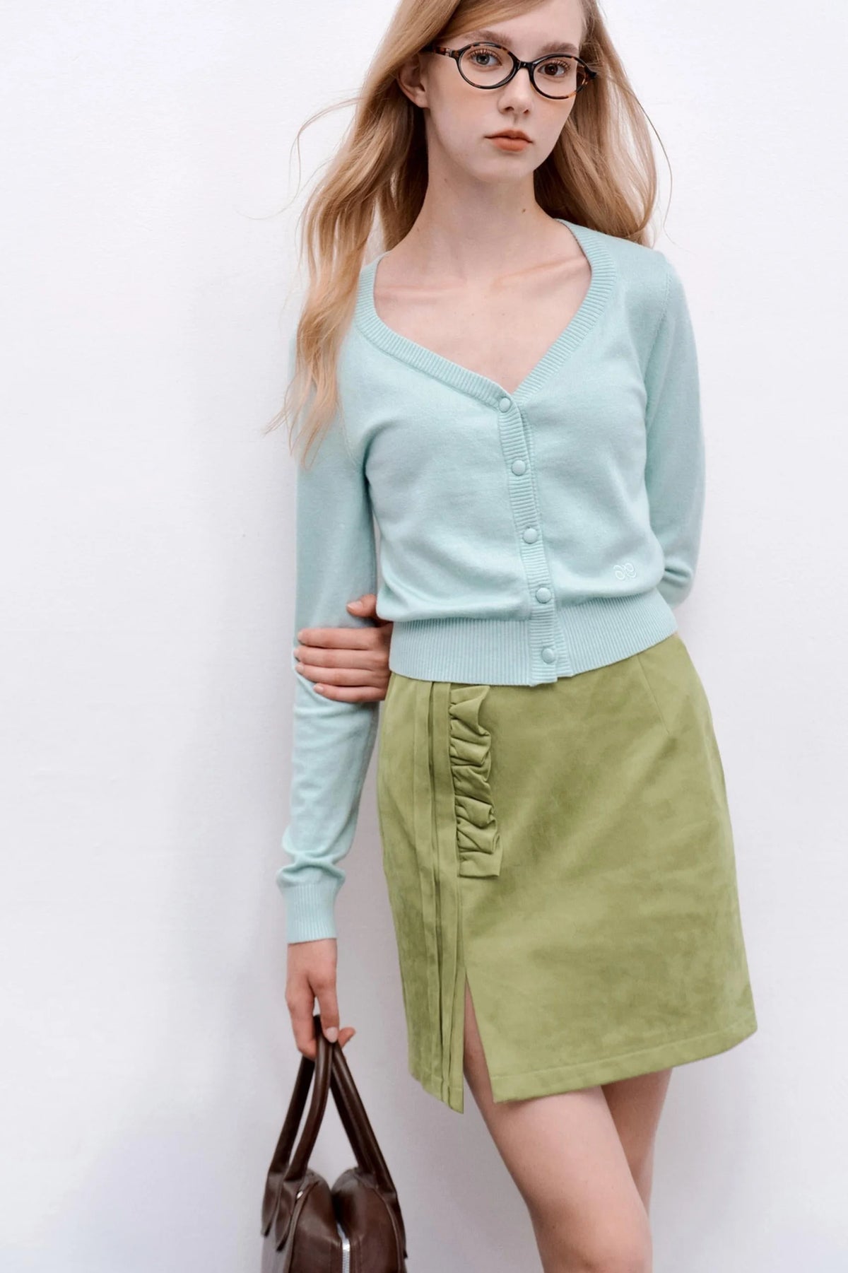 Green Polka Dot Ruffled Hip Skirt