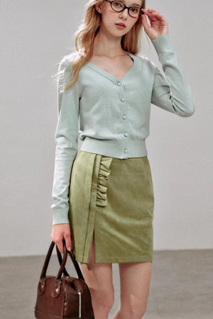 Green Polka Dot Ruffled Hip Skirt