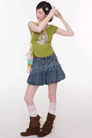 Green Rabbit Print Top