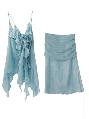 Green Ruffled Halter Skirt Set-Up