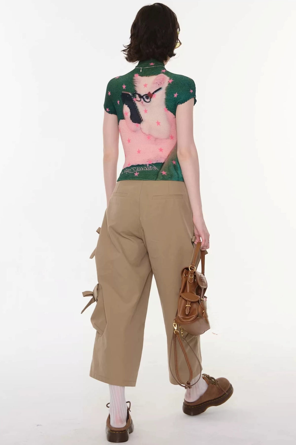 Green Star Cat Print Blouse