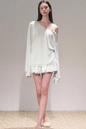 Greenery Lace Slanted Pullover Sweatshirt
