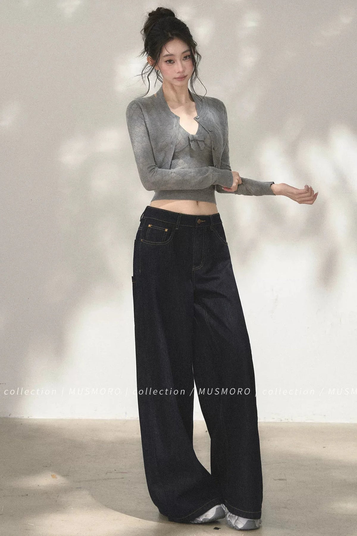 Grey Argyle Knit Cardigan With Camisole Set-Up