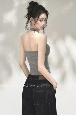 Grey Argyle Knit Cardigan With Camisole Set-Up