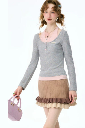 Grey Long Sleeve Halter Knit Top