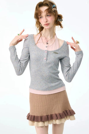Grey Long Sleeve Halter Knit Top