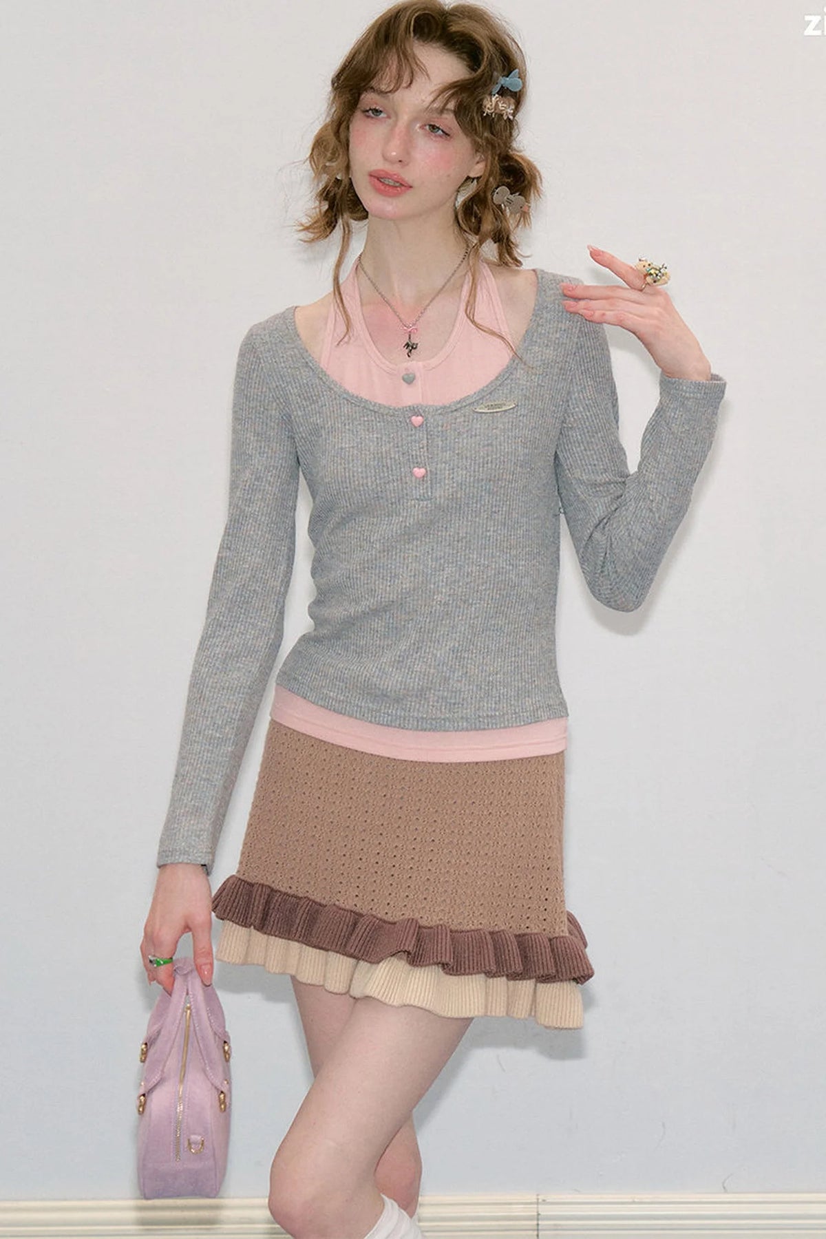 Grey Long Sleeve Halter Knit Top