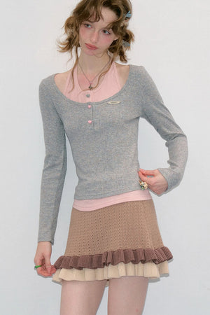 Grey Long Sleeve Halter Knit Top