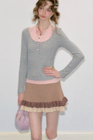 Grey Long Sleeve Halter Knit Top
