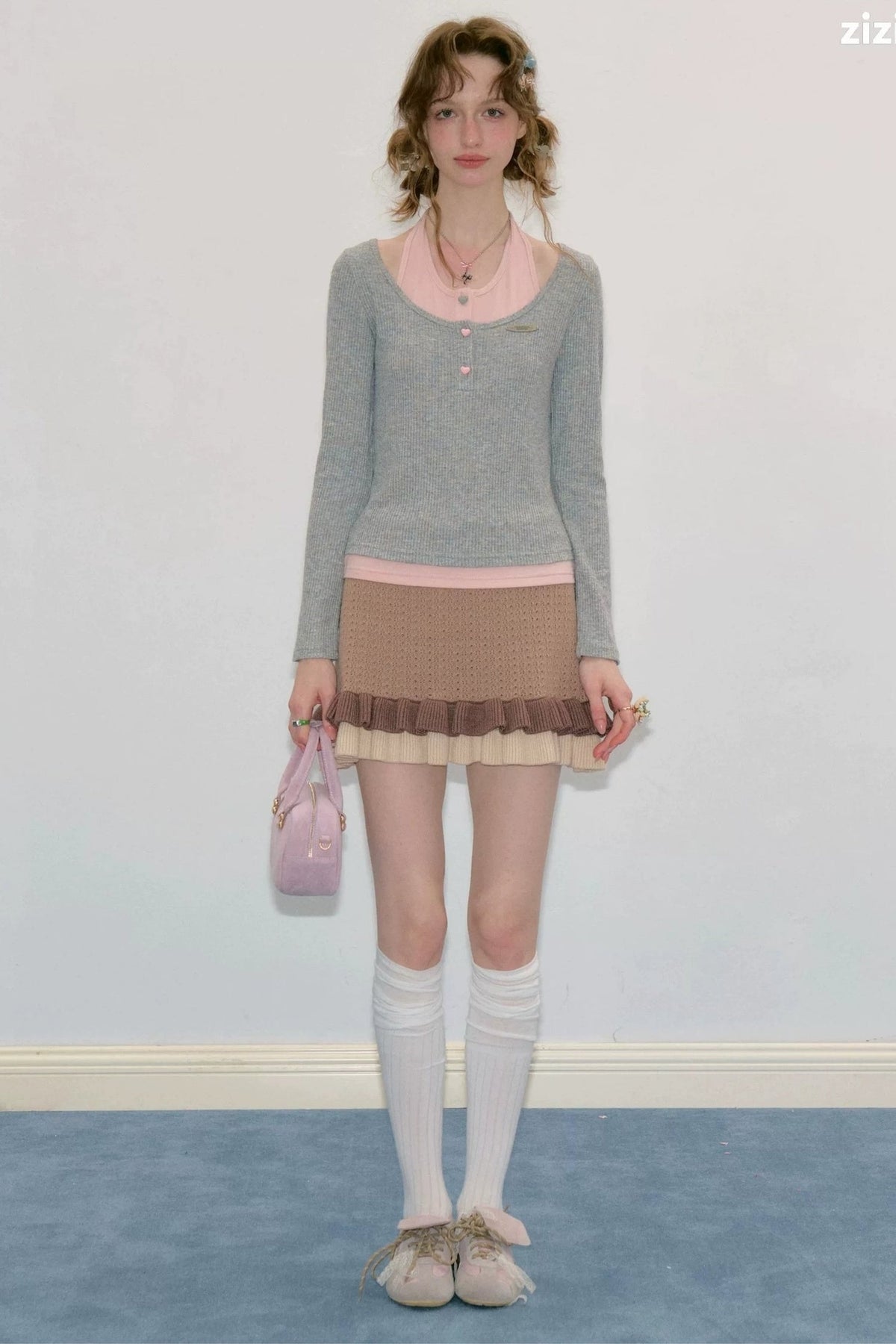 Grey Long Sleeve Halter Knit Top