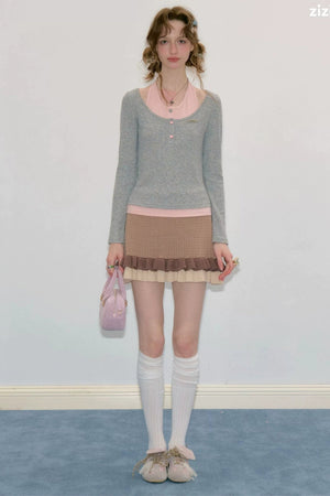 Grey Long Sleeve Halter Knit Top