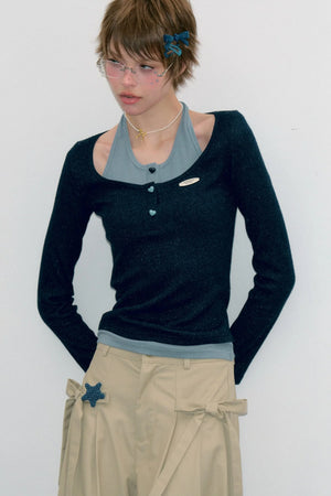 Grey Long Sleeve Halter Knit Top