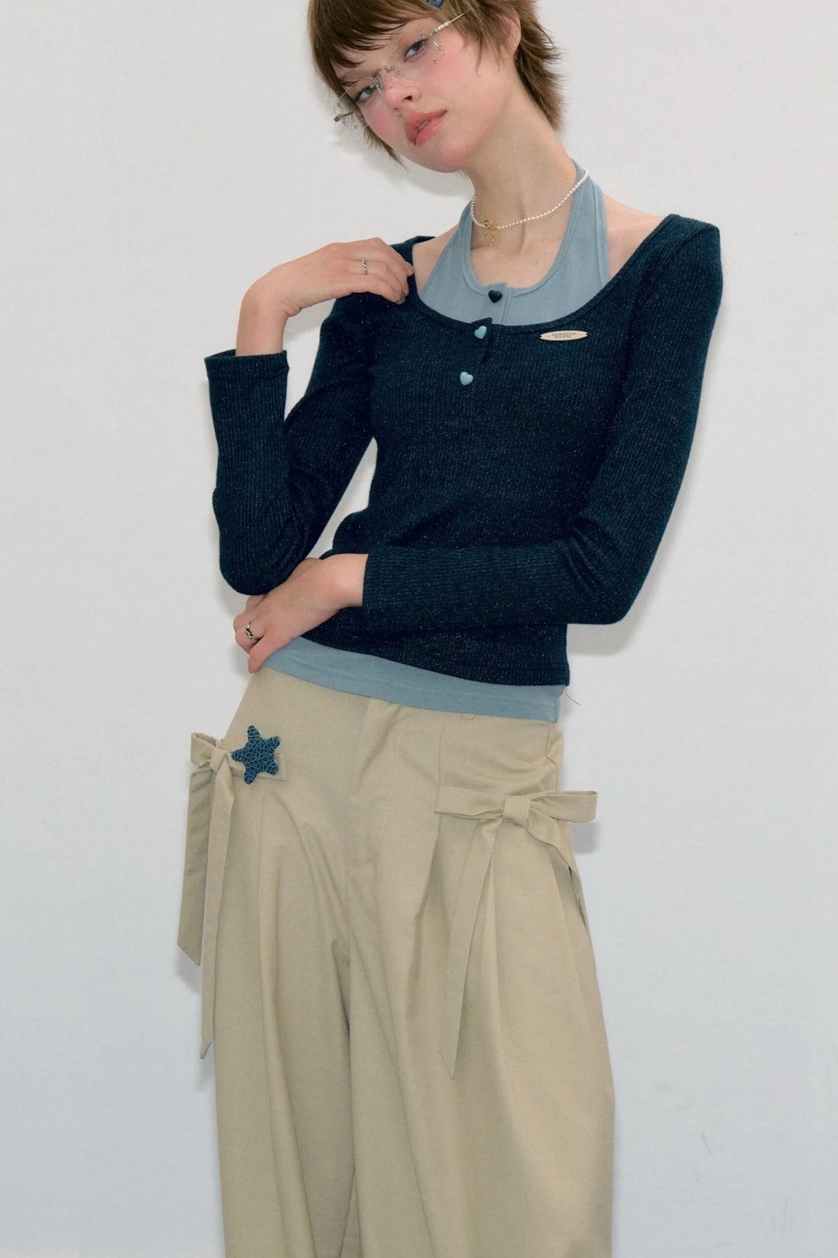Grey Long Sleeve Halter Knit Top