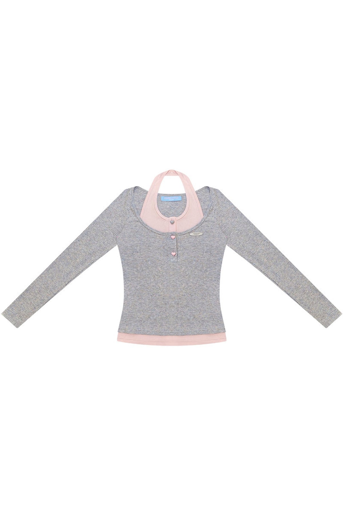 Grey Long Sleeve Halter Knit Top