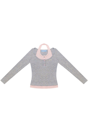 Grey Long Sleeve Halter Knit Top
