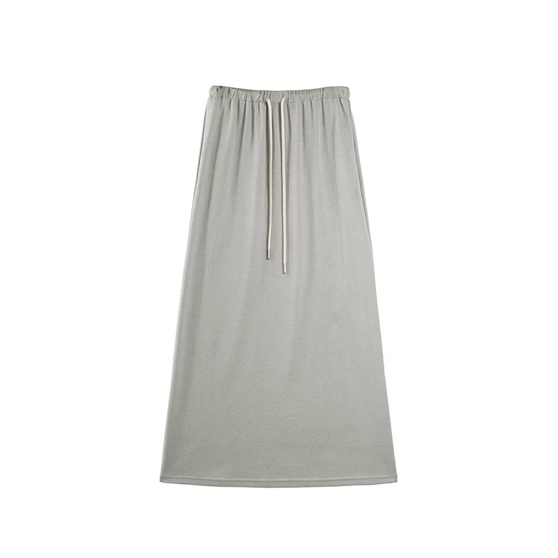 Grey Textured T-Shirt And Skirt Set-Up