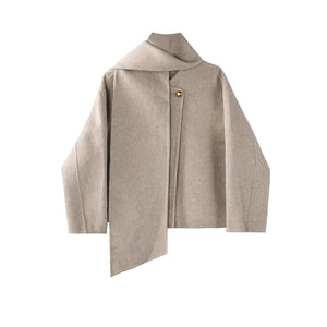 Grey Wool Coat With Scarf Set