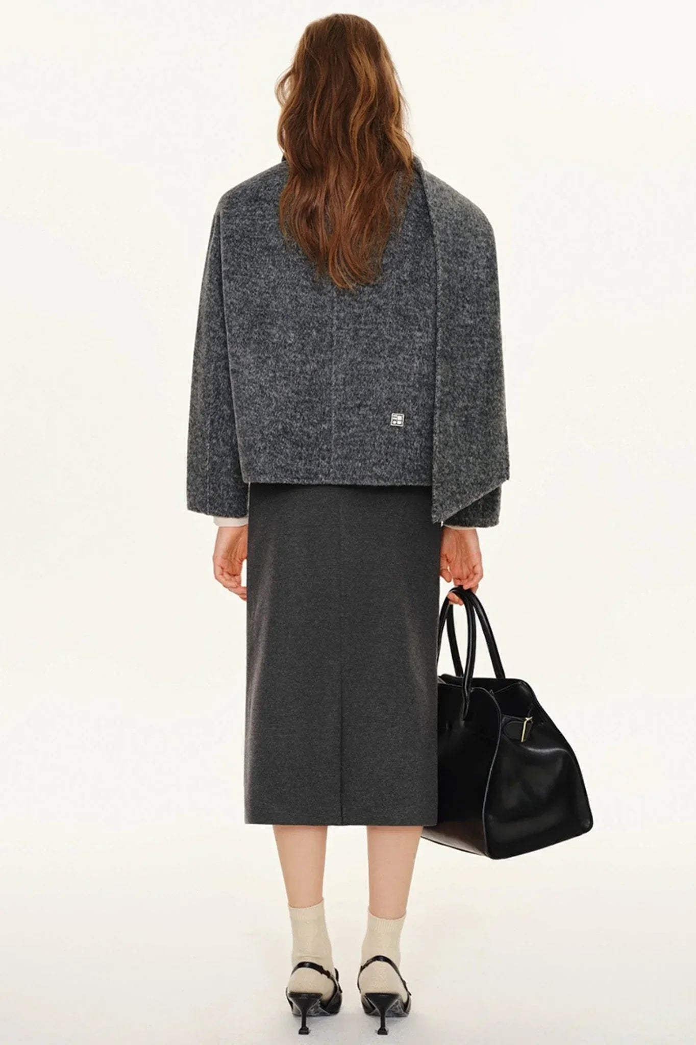 Grey Wool Coat With Scarf Set