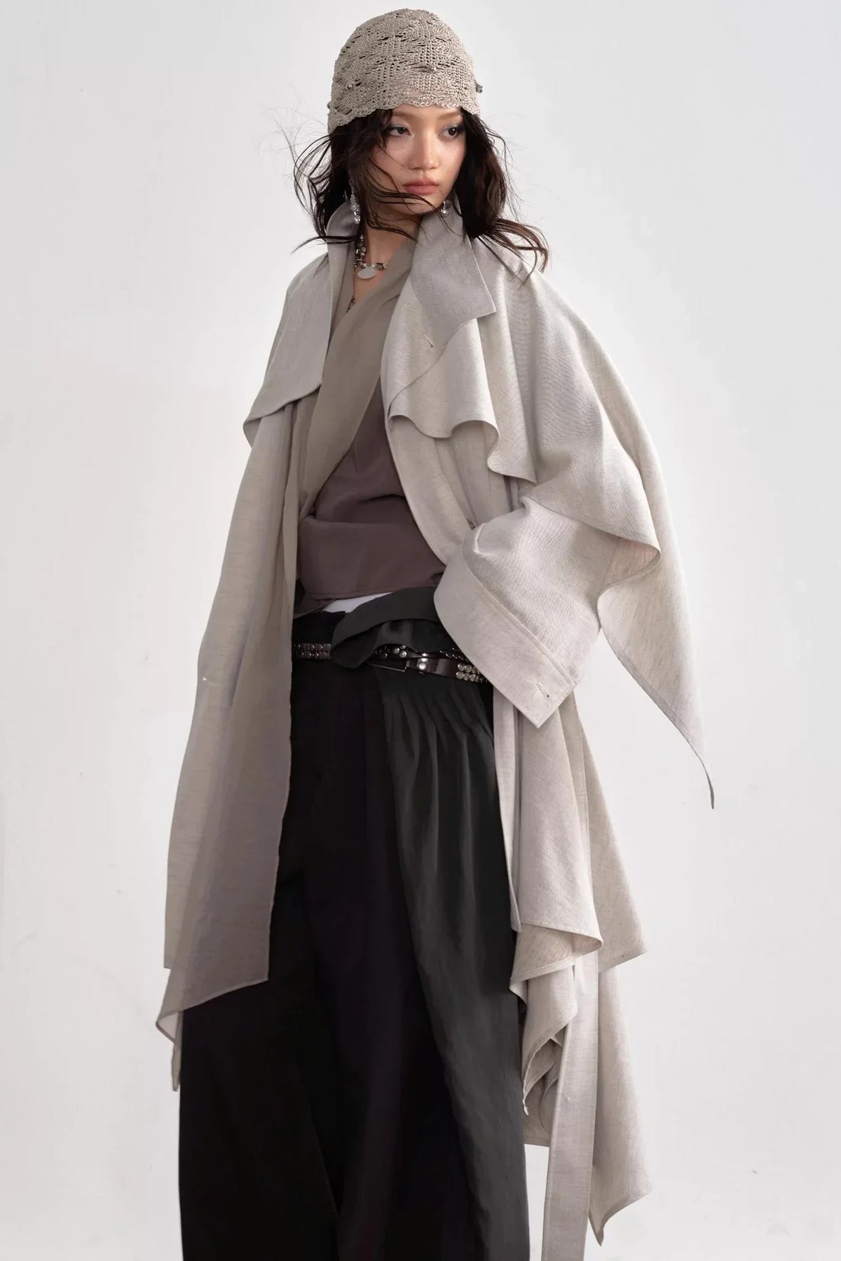 Gypsum White Linen Trench Coat