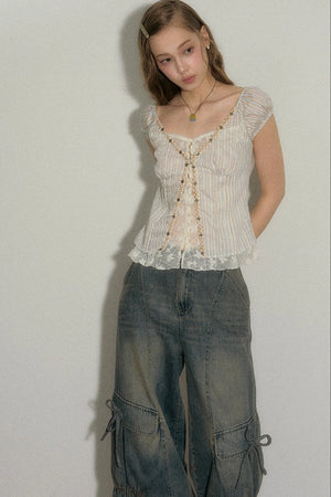 Half-Sugar Striped Blouse